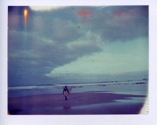 Polaroid of a surfer at Gwithian