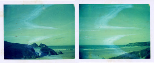 Polaroid panorama of Holywell Bay in Cornwall
