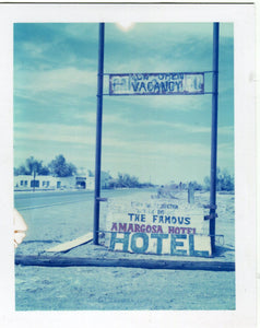 Polaroid image of Armagosa Hotel sign, death valley
