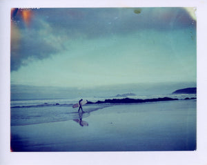 Polaroid of a surfer at Godrevy