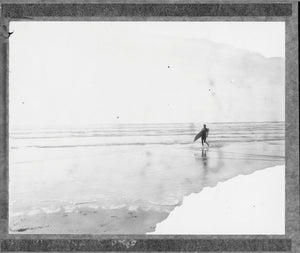 Polaroid image of surfer in the low evening sun